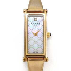 Gucci Watch Bangle Rectangular 1 Point Diamond GG Pattern White